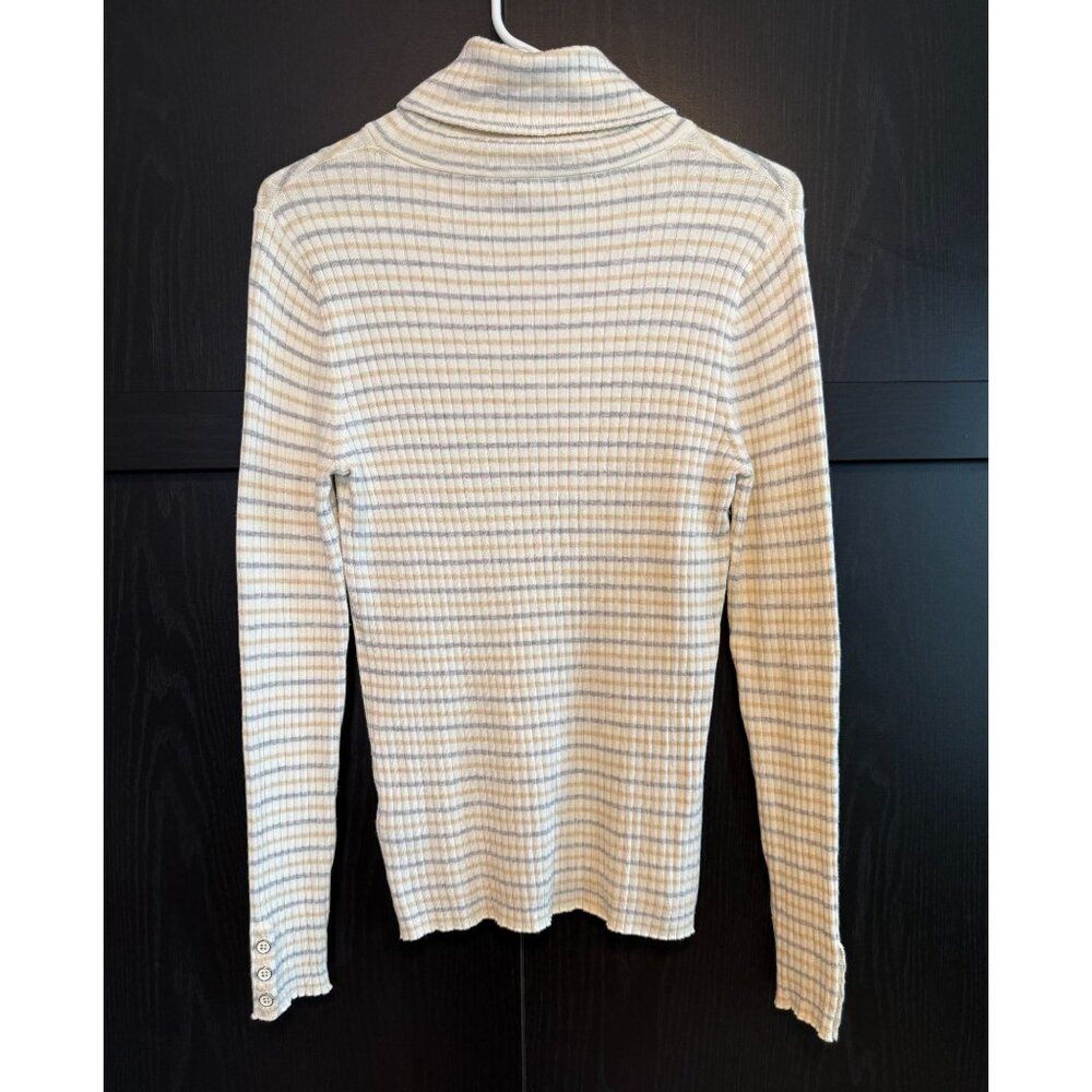 J. McLaughlin Arlette Ribbed Cotton Blend Striped Turtleneck Sweater Large - Picture 2 of 9
